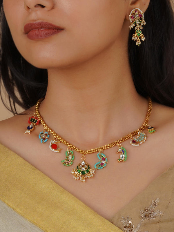 MR-S704MA - Multicolor Gold Plated Mishr Necklace Set