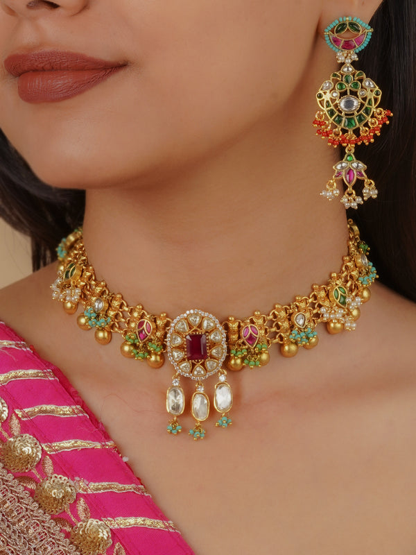 MR-S712MA - Multicolor Gold Plated Mishr Necklace Set