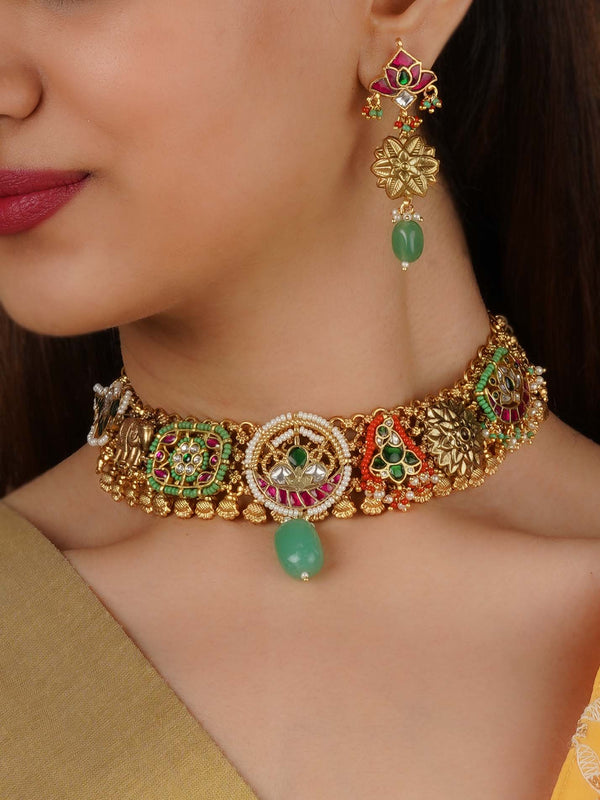 MR-S776MA - Multicolor Gold Plated Mishr Necklace Set