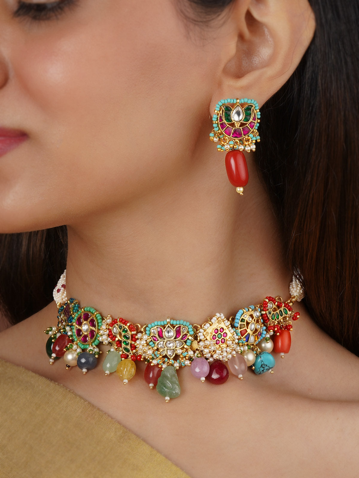 Top Navratan / multicolor high quality kundan necklace set , mala , Indian JEWELLERY