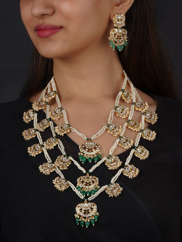 MR-S788 - Green Color Gold Plated Mishr Necklace Set