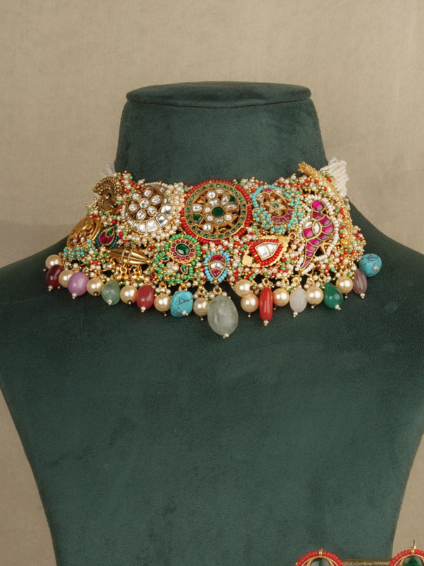 Multicolor Gold Plated Mishr Necklace Set - MR-S797