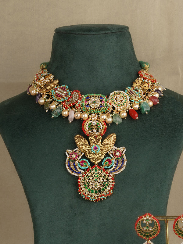 Multicolor Gold Plated Mishr Necklace Set - MR-S813