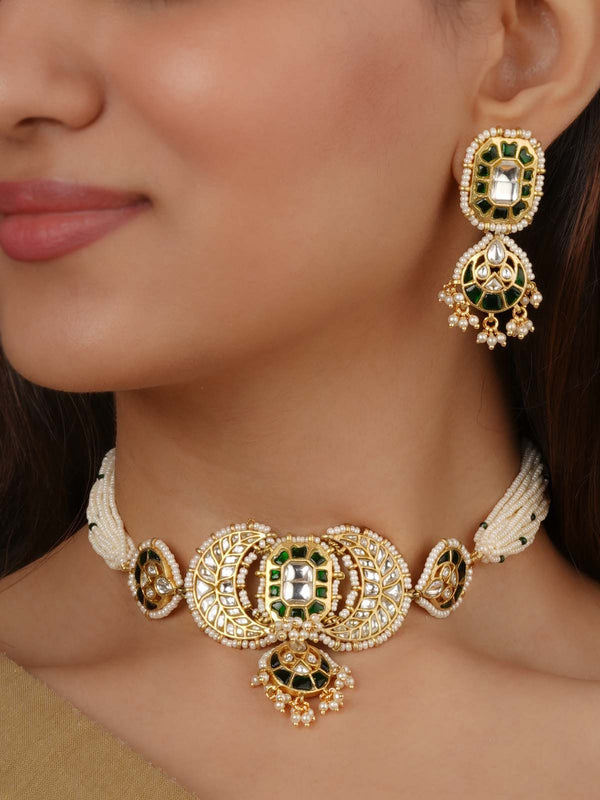Green Color Gold Plated Mishr Necklace Set - MR-S980WGR