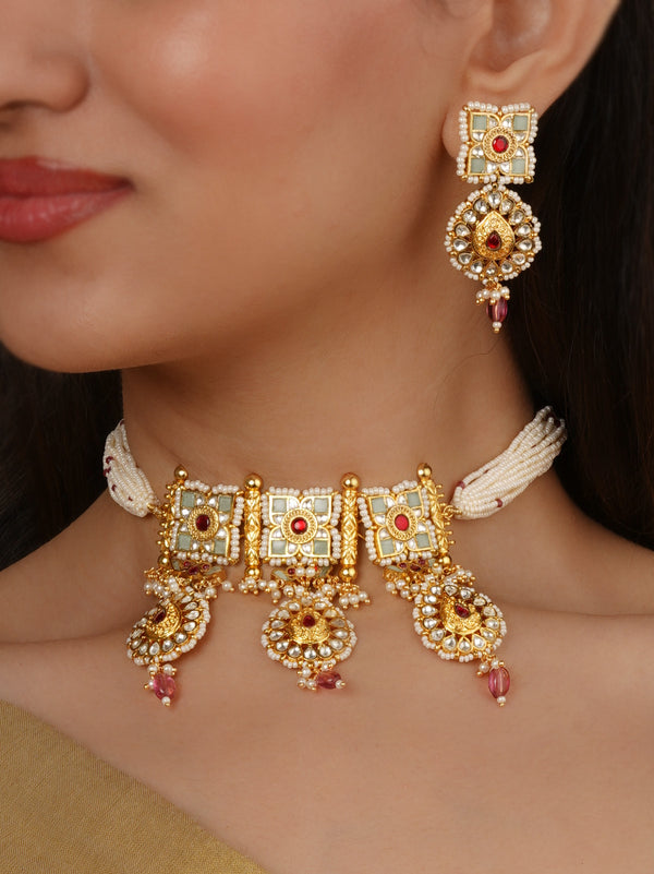 Gold Plated Mishr Necklace Set - MR-S986