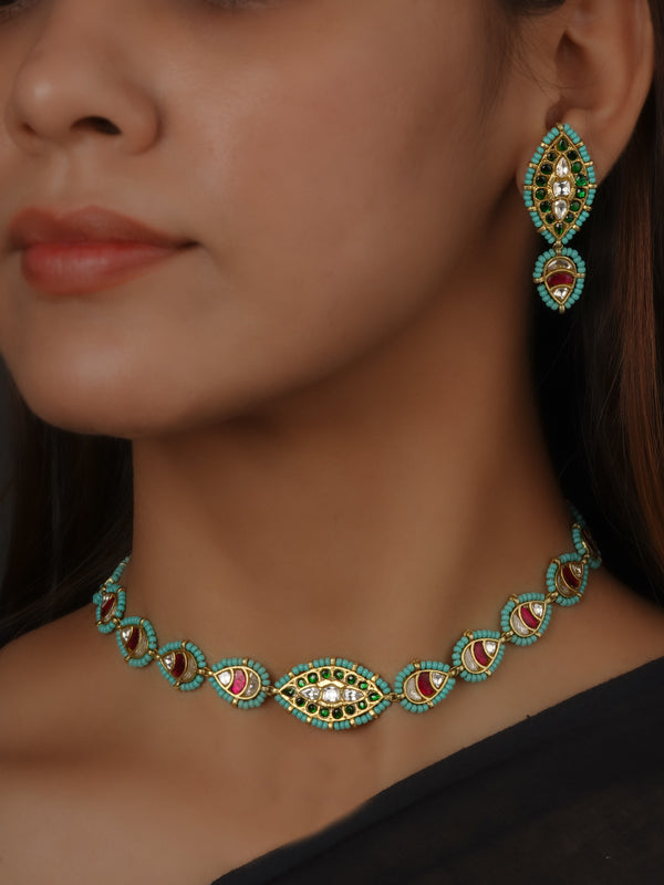 Multicolor Gold Plated Mishr Necklace Set - MR-S987M