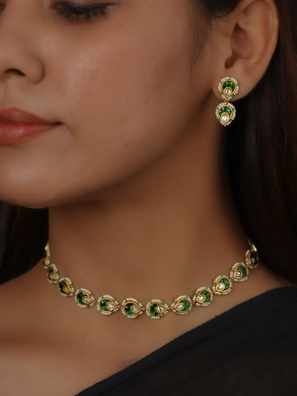 Green Color Gold Plated Mishr Necklace Set - MR-S988WGR