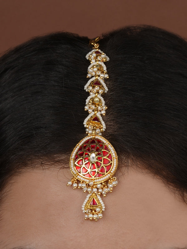 Red Color Gold Plated Mishr Maangteeka - MR-T105WR