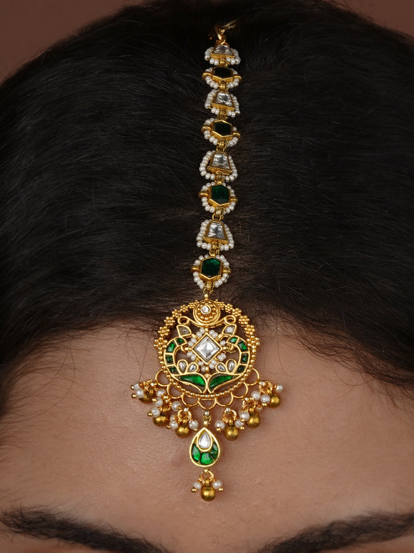 Green Color Gold Plated Mishr Maangteeka - MR-T109WGR