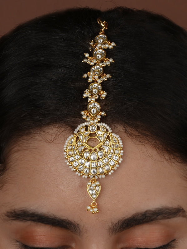 White Color Gold Plated Mishr Maangteeka - MR-T114W