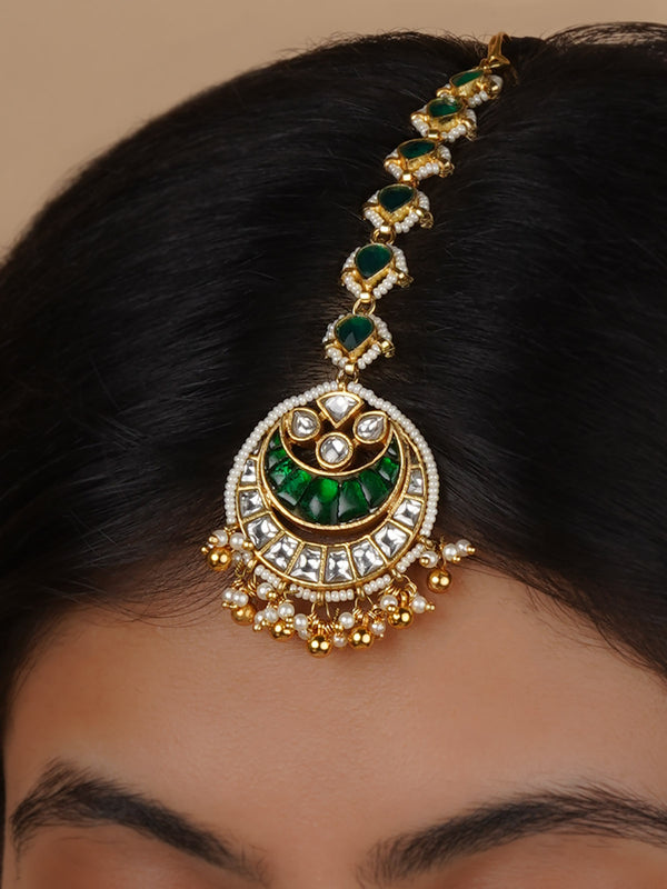 MR-T26WGR - Green Color Gold Plated Mishr Maangteeka