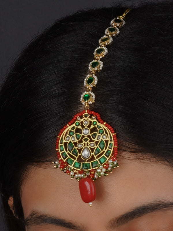 Green Color Gold Plated Mishr Maangteeka - MR-T31GR