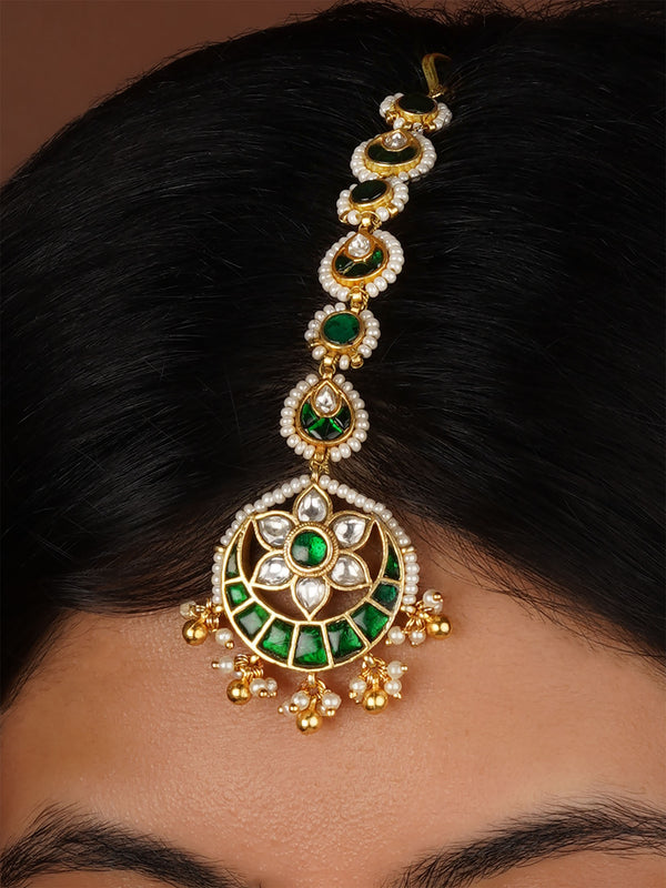 Green Color Gold Plated Mishr Maangteeka - MR-T35WGR