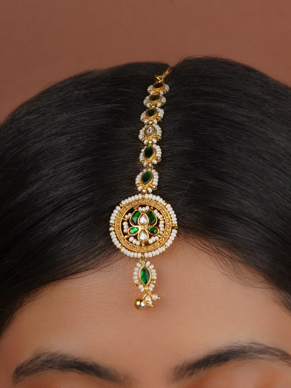 Green Color Gold Plated Mishr Maangteeka - MR-T66WGR