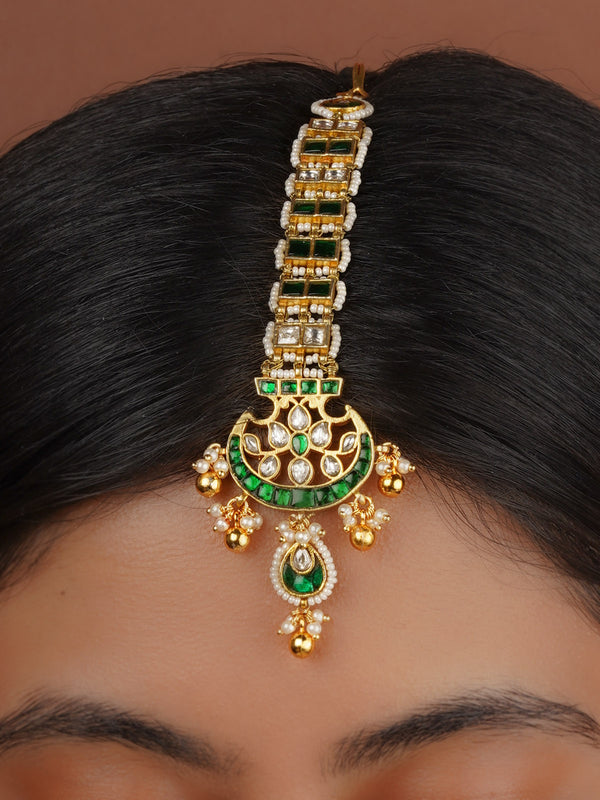 Green Color Gold Plated Mishr Maangteeka - MR-T86WGR