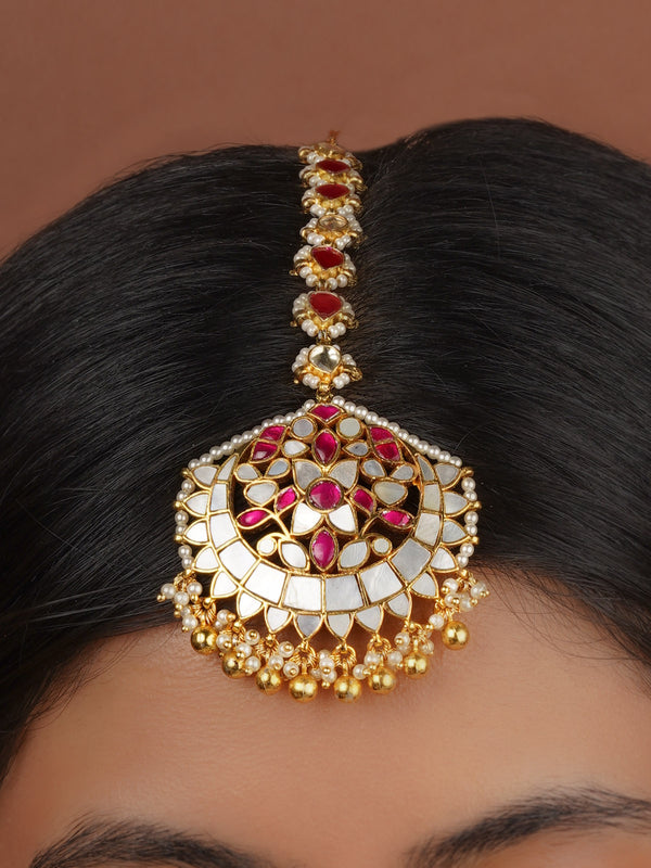 Pink Color Gold Plated Mishr Maangteeka - MR-T87M