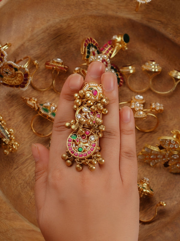 MRNG138M - Multicolor Gold Plated Jadau Kundan Ring