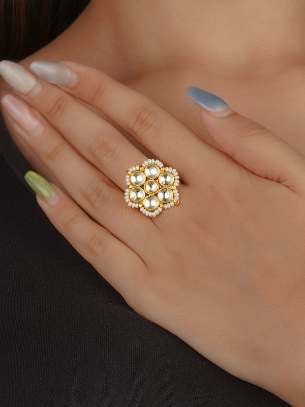 White Color Gold Plated Jadau Kundan Ring - MRNG175Y