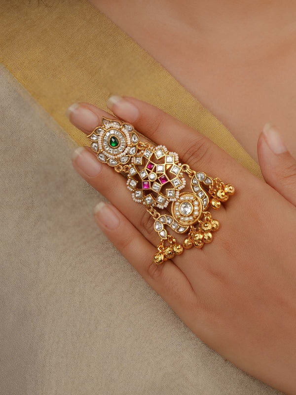 Gold Plated Jadau Kundan Ring - MRNG240