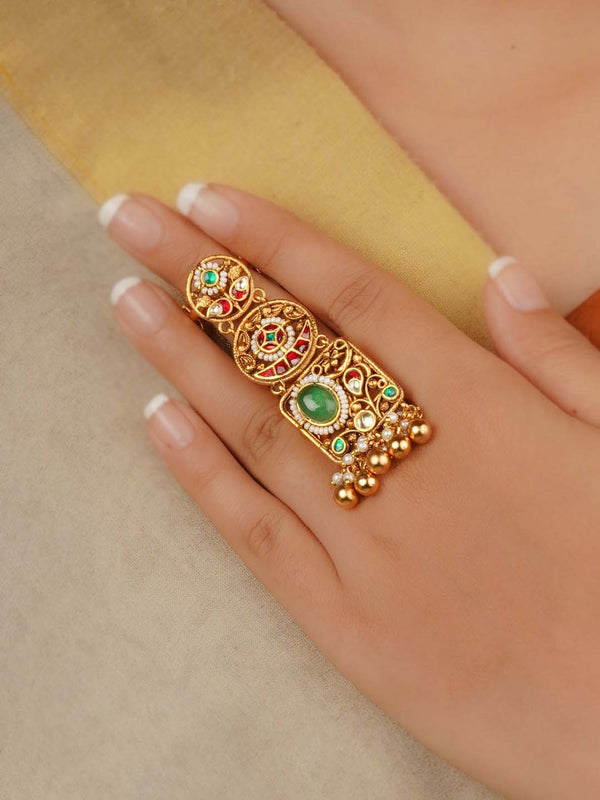 Gold Plated Jadau Kundan Ring - MRNG241