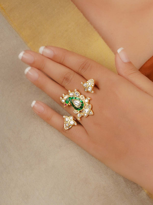 Gold Plated Jadau Kundan Ring - MRNG242