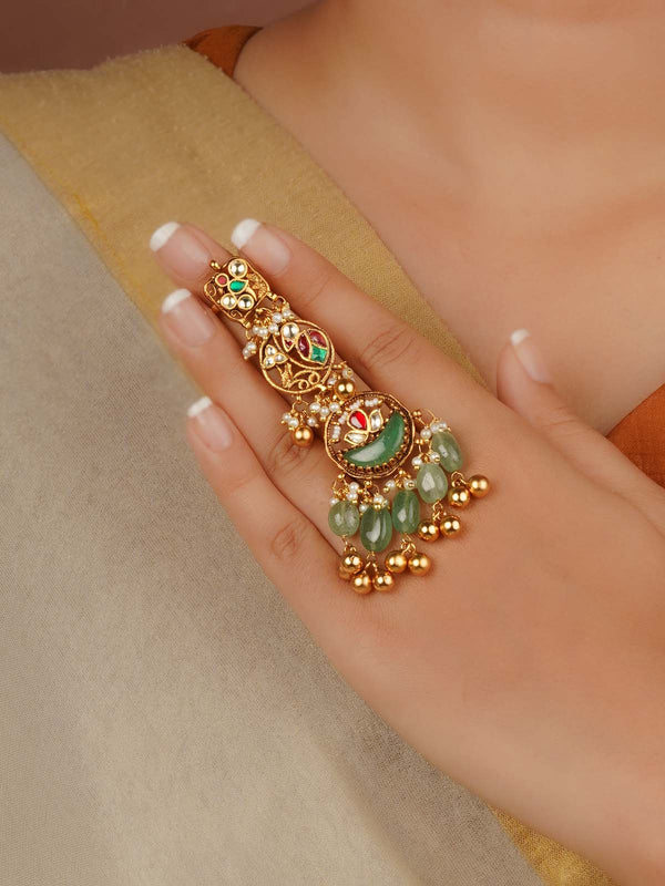 Gold Plated Jadau Kundan Ring - MRNG243