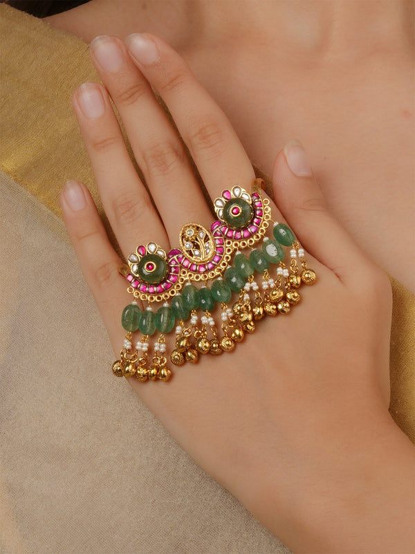 Gold Plated Jadau Kundan Ring - MRNG244