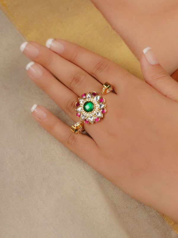 Gold Plated Jadau Kundan Ring - MRNG245
