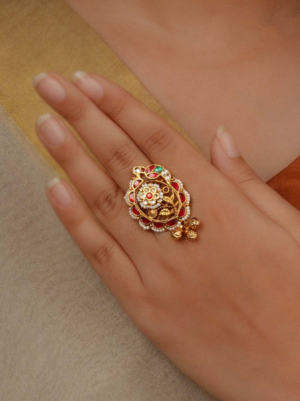 Gold Plated Jadau Kundan Ring - MRNG247