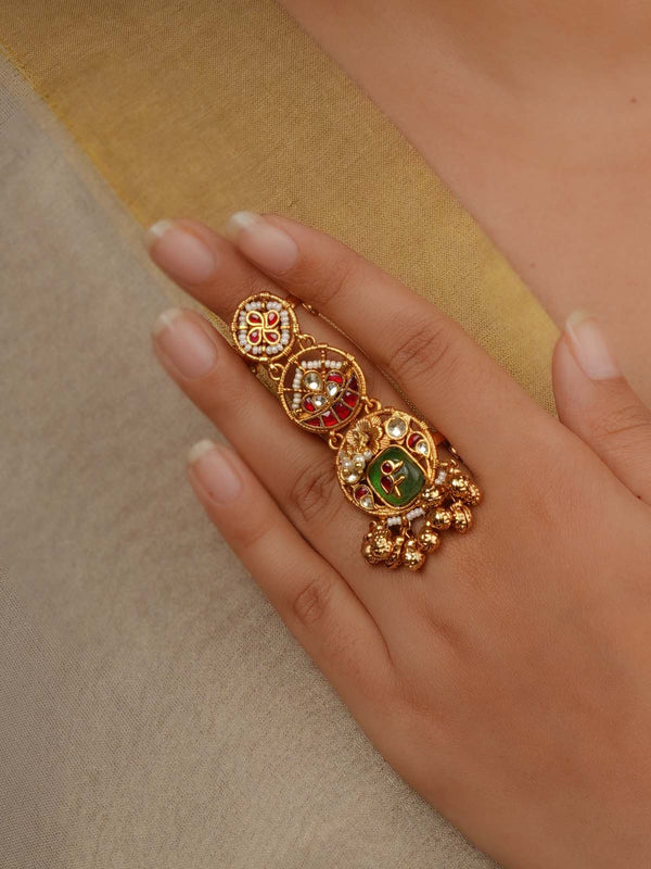 Gold Plated Jadau Kundan Ring - MRNG249