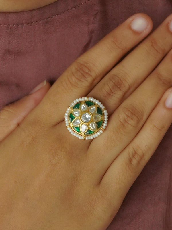 Green Color Gold Plated Ring - MRNG252WGR