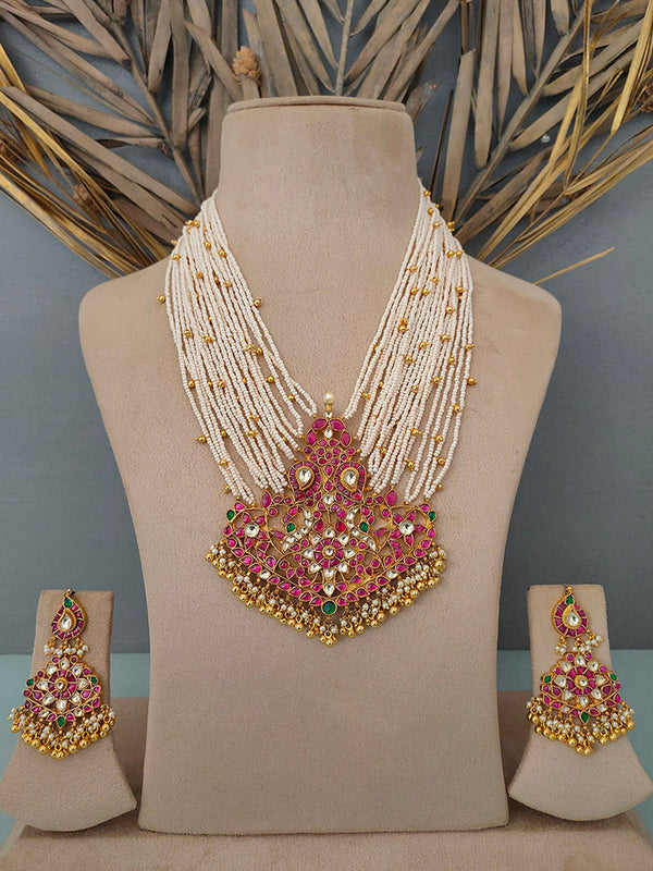 MS1072M - Multicolor Gold Plated Jadau Kundan Necklace Set