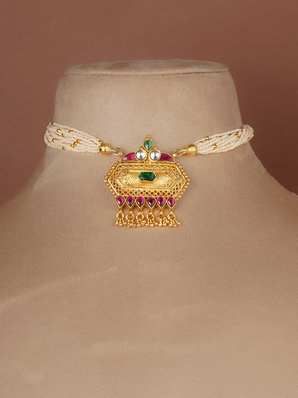 Multicolor Gold Plated Jadau Kundan Necklace Set - MS1081