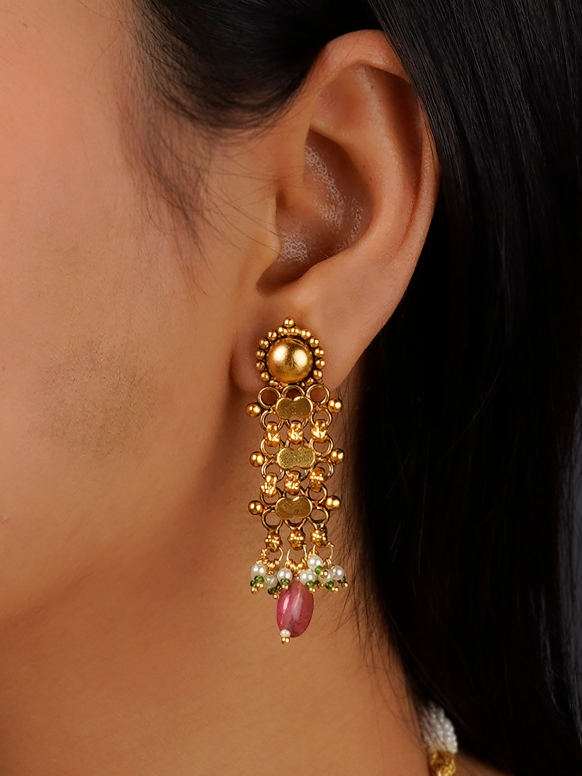 MS1094A - Pink Color Gold Plated Jadau Kundan Necklace Set