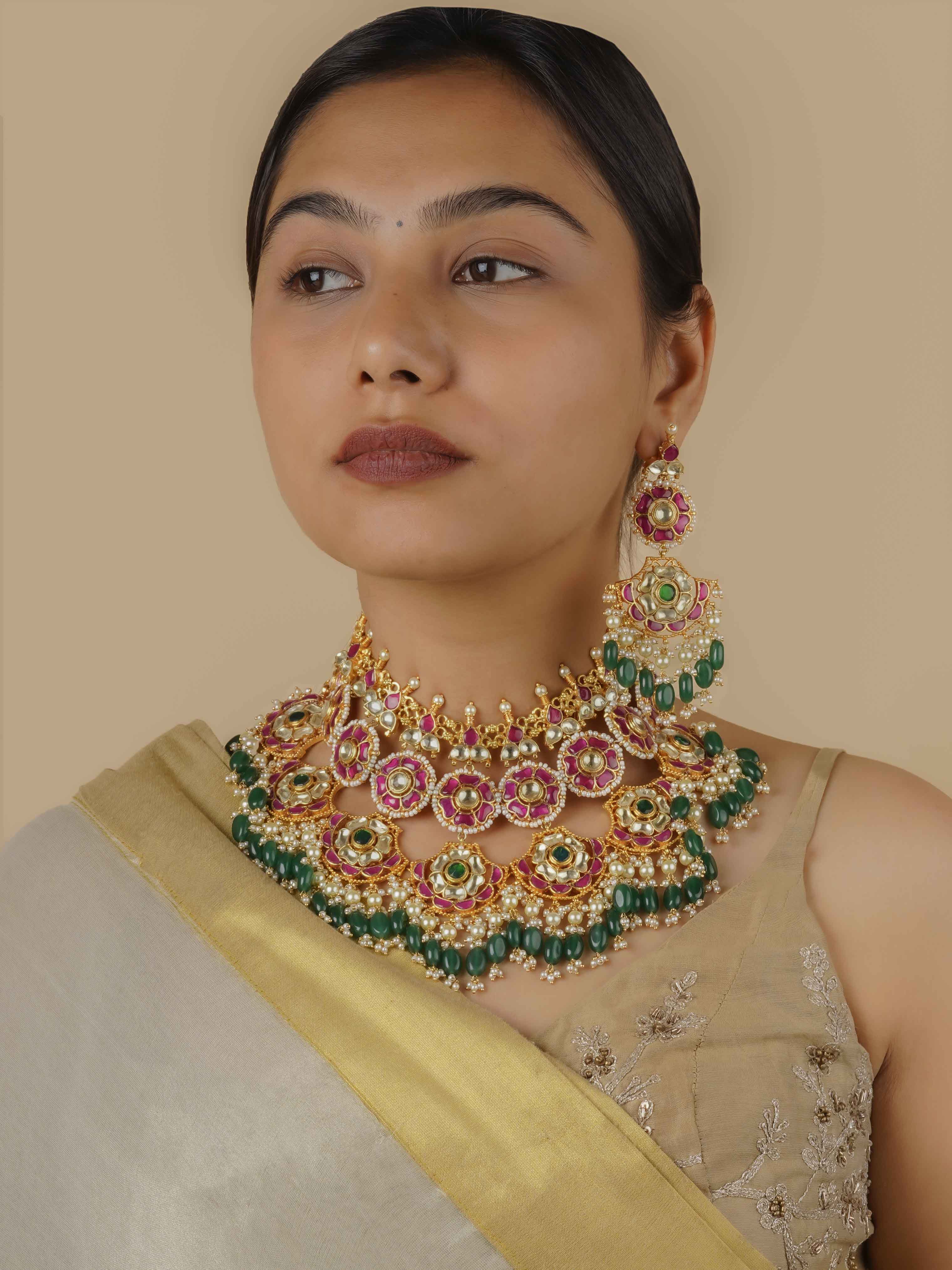 MS1260M - Multicolor Gold Plated Jadau Kundan Necklace Set