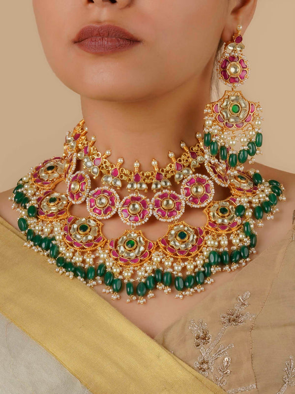 MS1260M - Multicolor Gold Plated Jadau Kundan Bridal Necklace Set