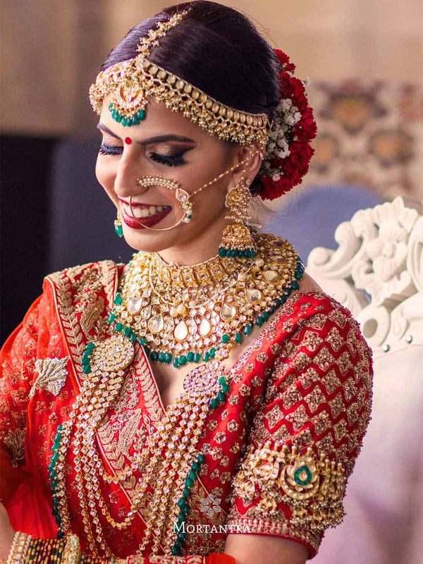 MS1317Y - White Color Gold Plated Jadau Kundan Bridal Necklace Set