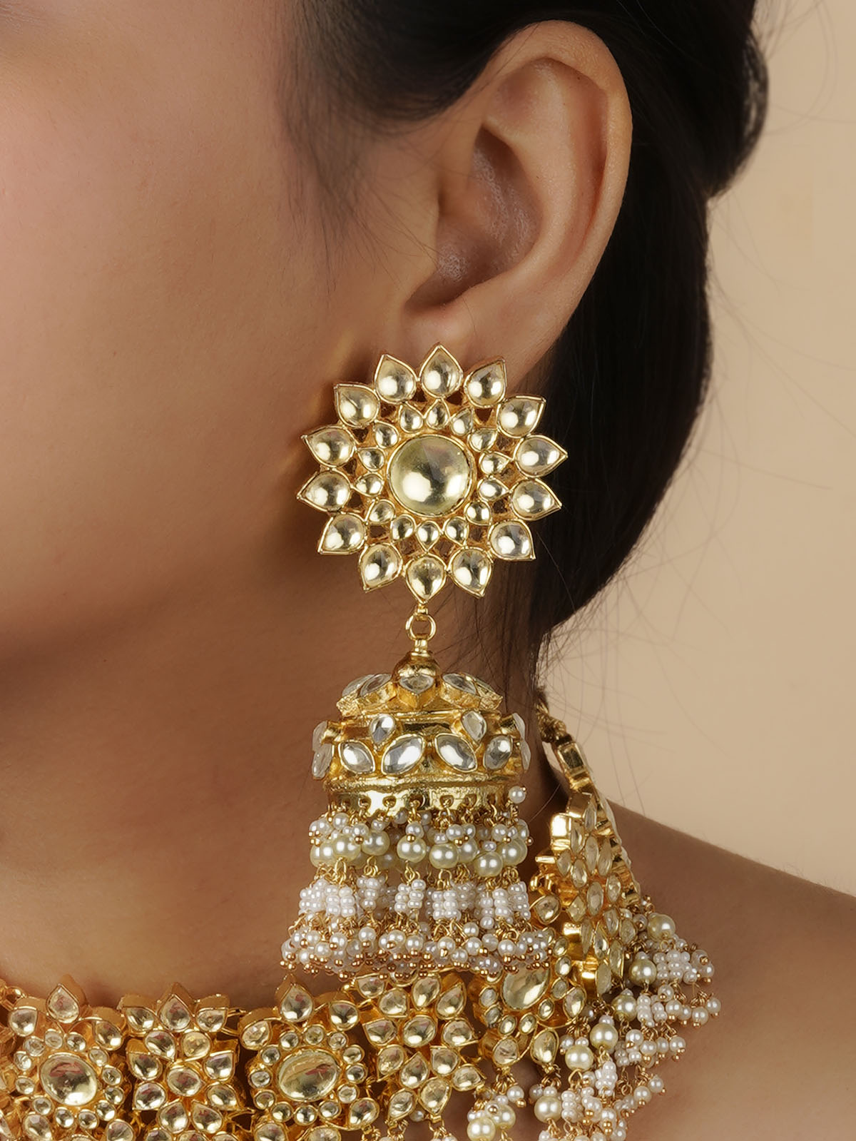 MS1319Y - White Color Gold Plated Jadau Kundan Necklace Set