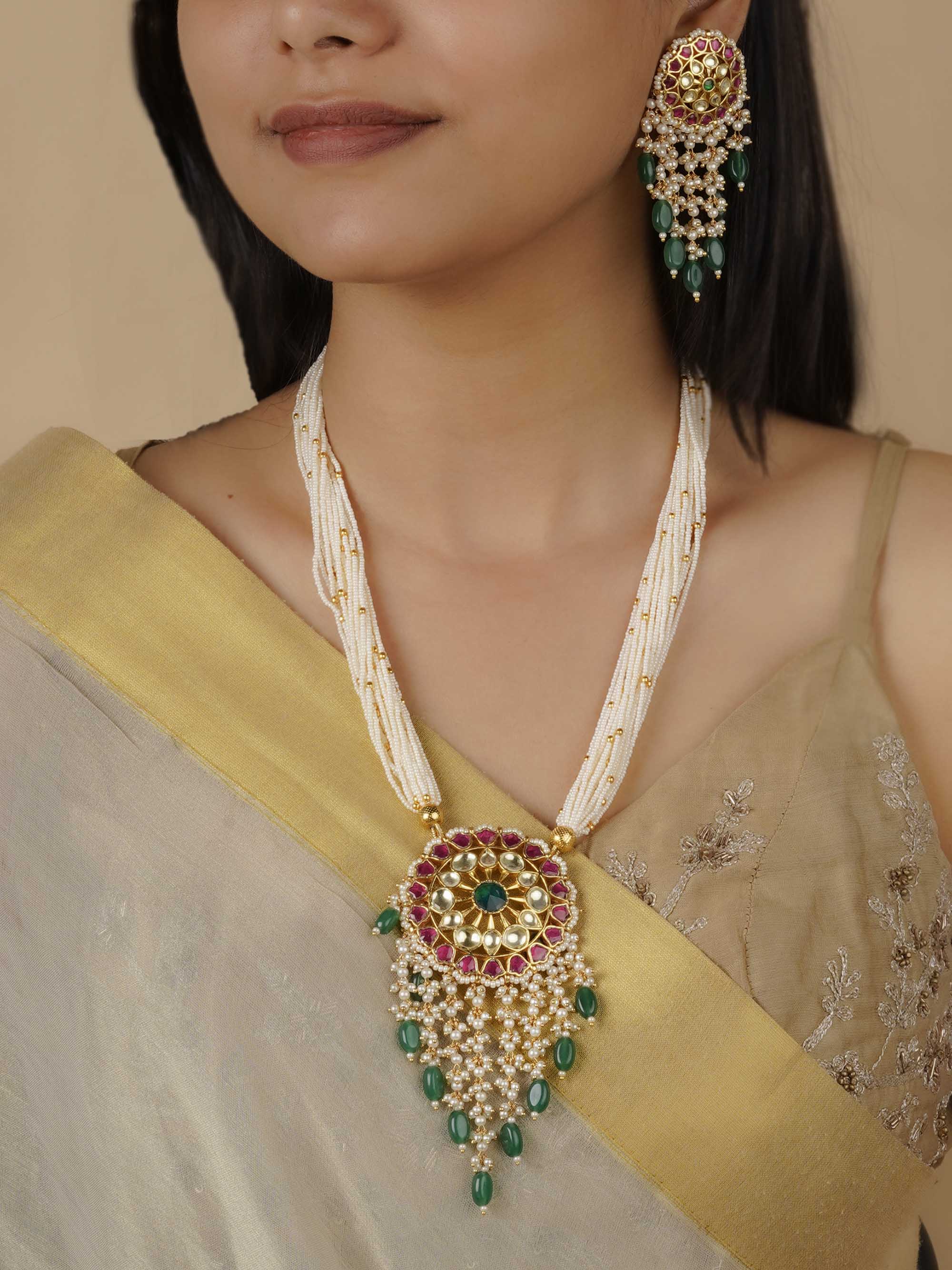 MS1327M - Multicolor Gold Plated Jadau Kundan Necklace Set