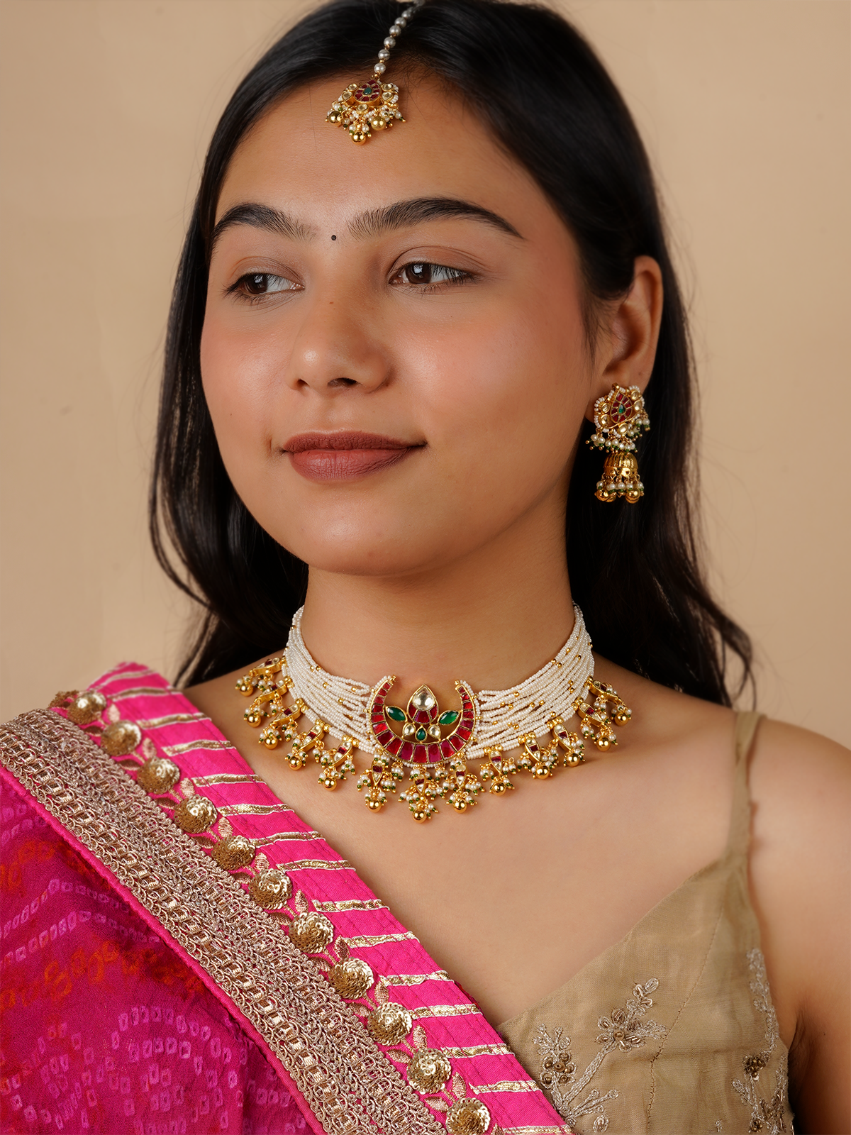 MS1331M - Multicolor Gold Plated Jadau Kundan Necklace Set