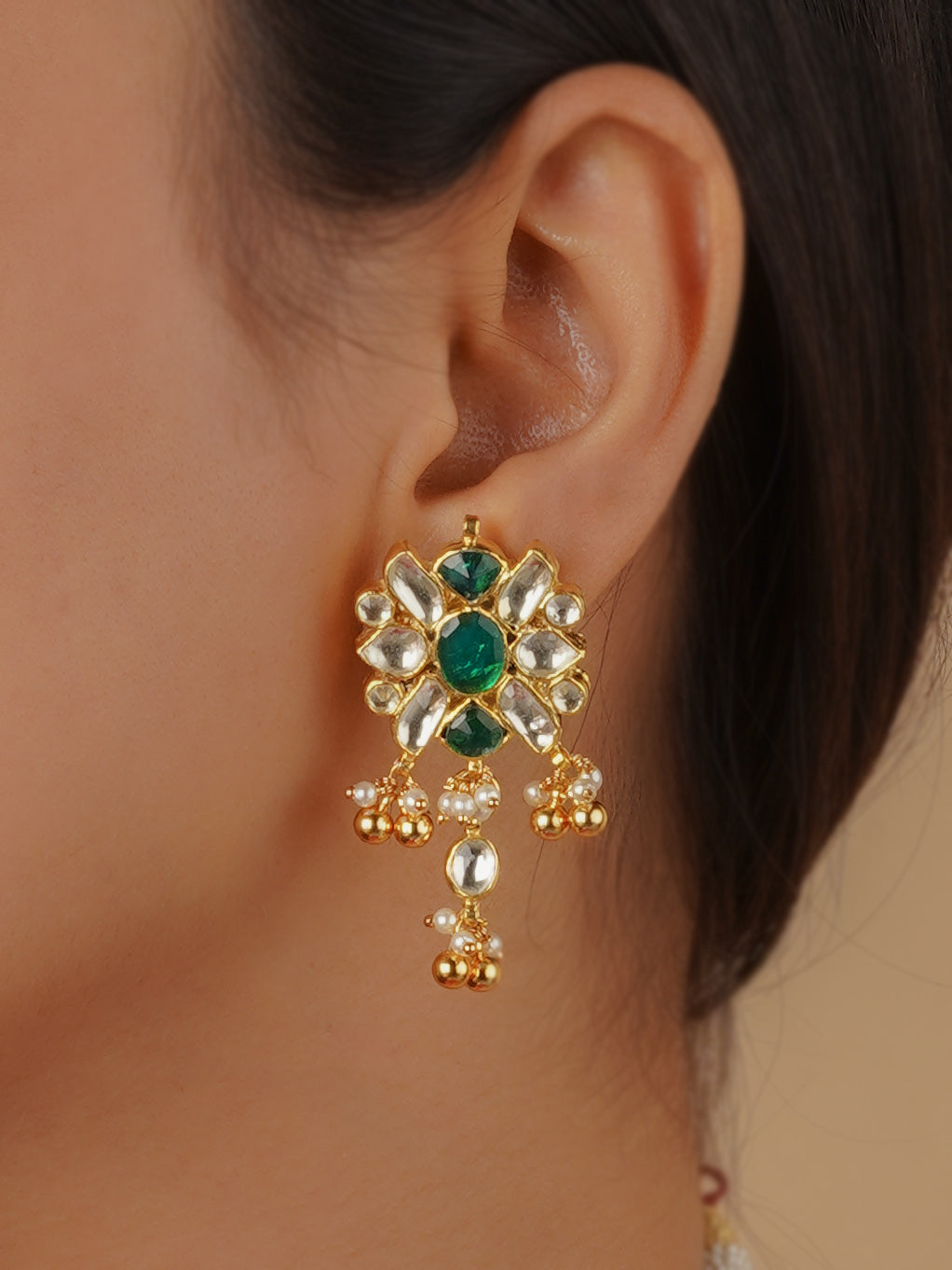 MS1339YGR - Green Color Gold Plated Jadau Kundan Bridal Necklace Set