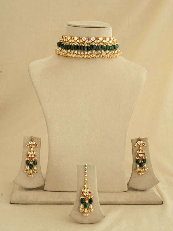 MS1359M - Jadau Kundan Necklace Set With Tikka