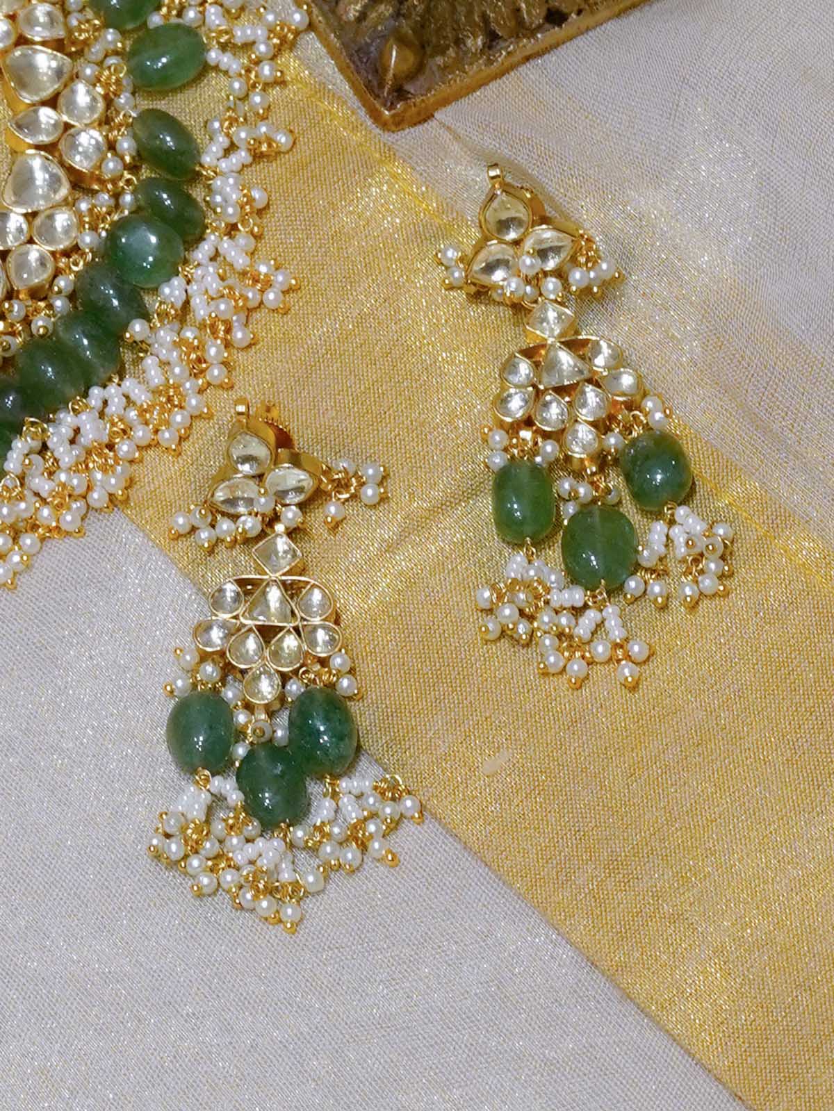 MS1359YD - Green Color Gold Plated Jadau Kundan Necklace Set