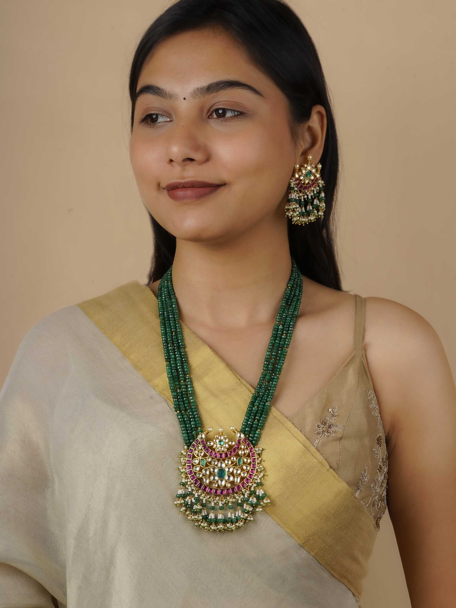 MS1362M - Multicolor Gold Plated Jadau Kundan Necklace Set