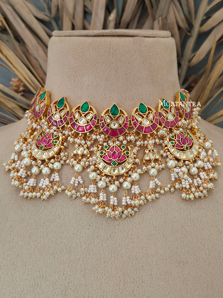 MS1363M - Multicolor Gold Plated Jadau Kundan Bridal Necklace Set