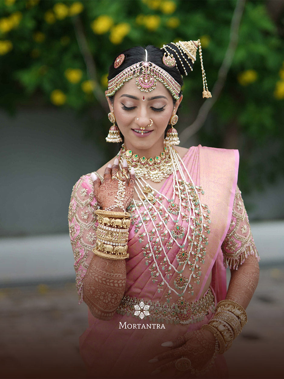 MS1363M - Multicolor Gold Plated Jadau Kundan Bridal Necklace Set