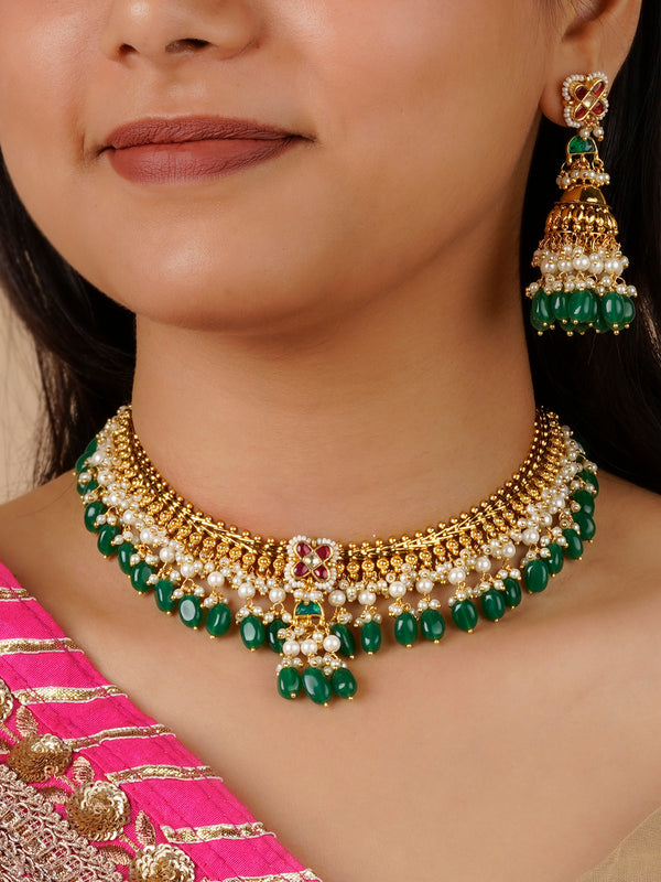 MS1393M - Multicolor Gold Plated Jadau Kundan Necklace Set