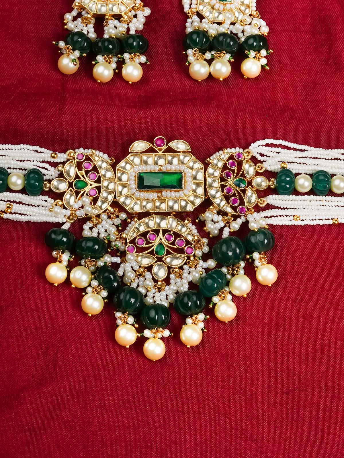 MS1399MC - Multicolor Gold Plated Jadau Kundan Necklace Set