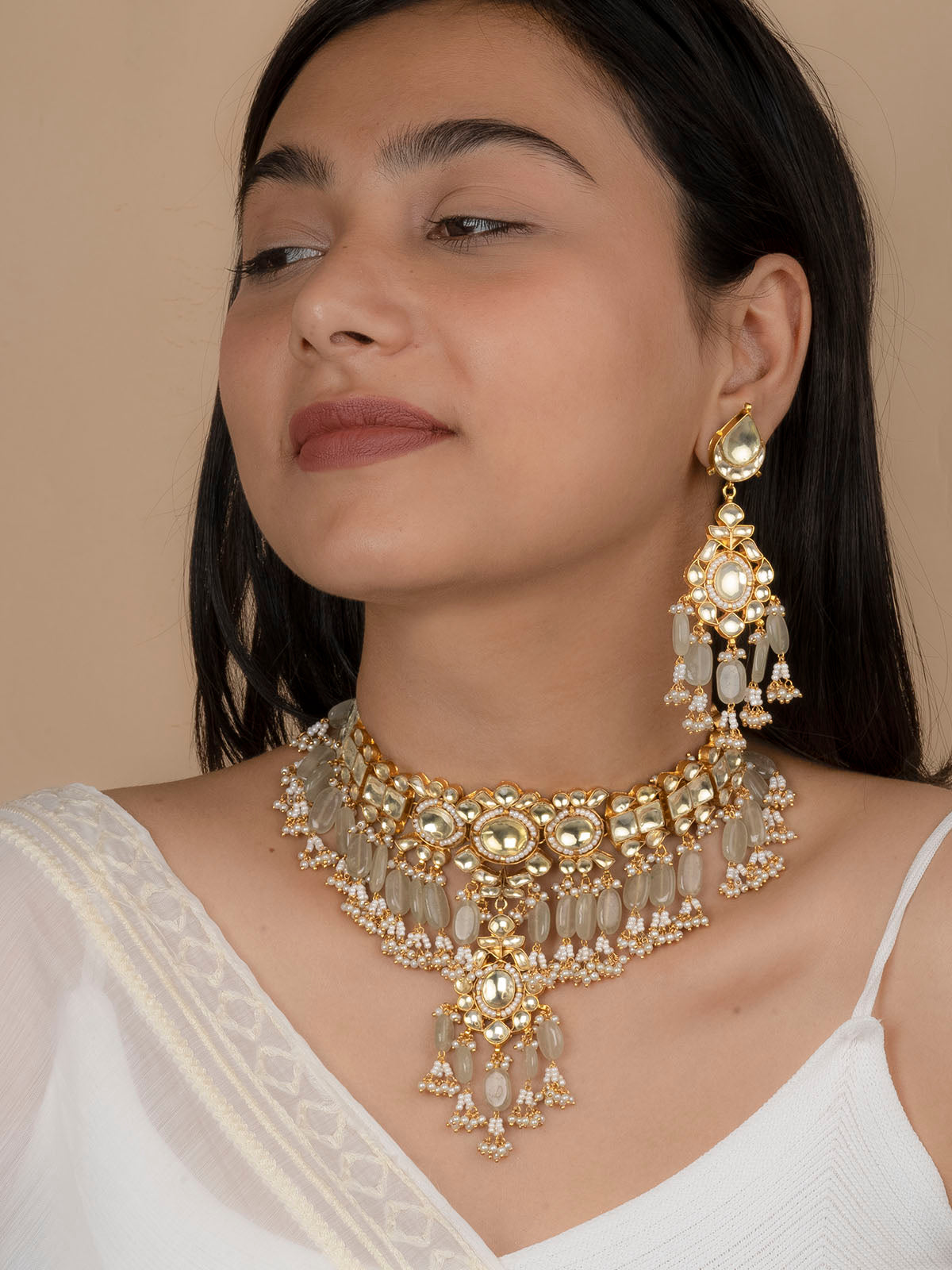 MS1411Y - Pastel Color Jadau Kundan Medium Choker Necklace Set