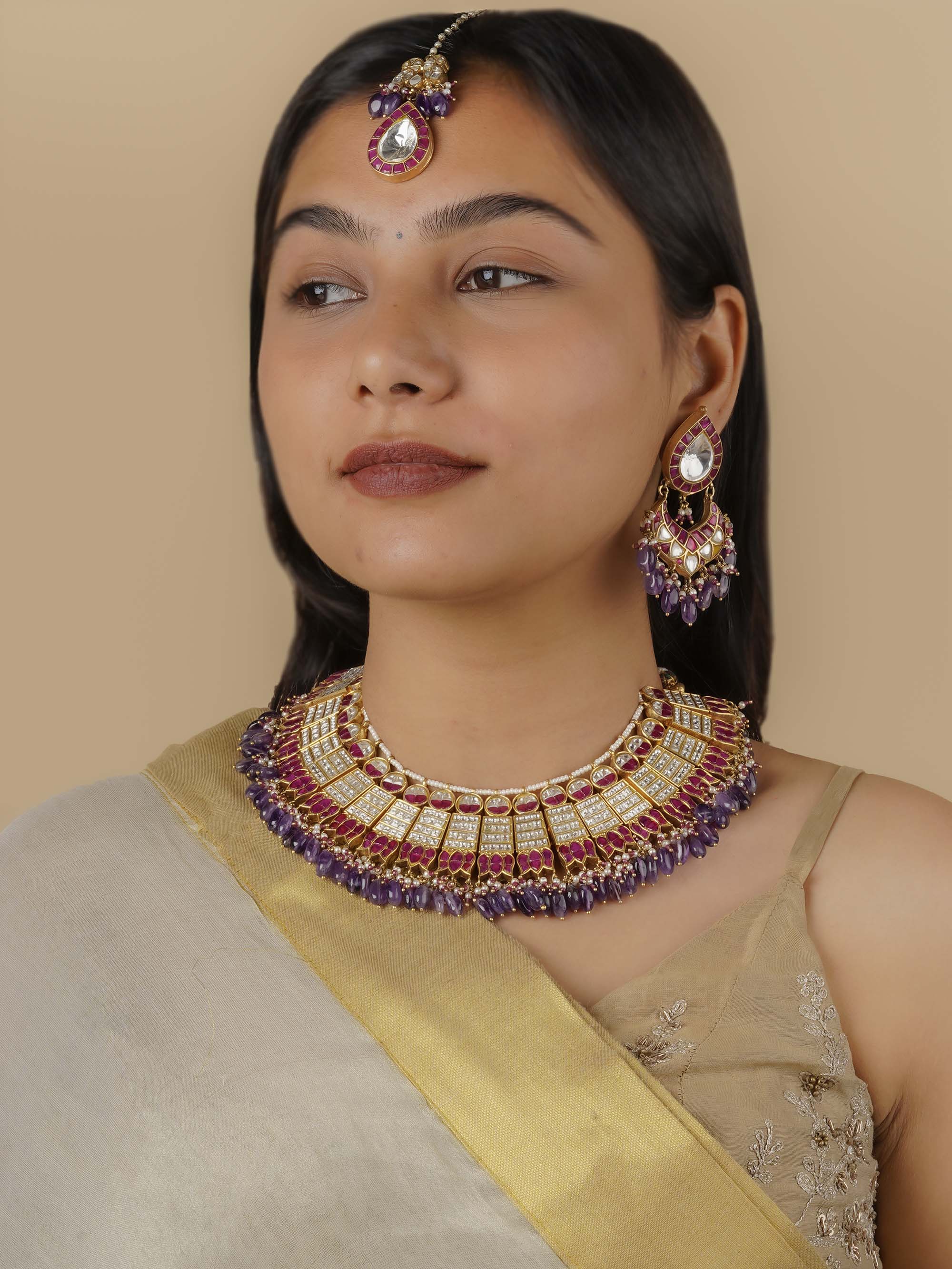 MS1431WP - MultiColor Gold Plated Jadau Kundan Bridal Necklace Set